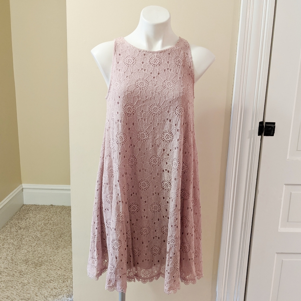 Altar'd State mauve pink lace shift dress.